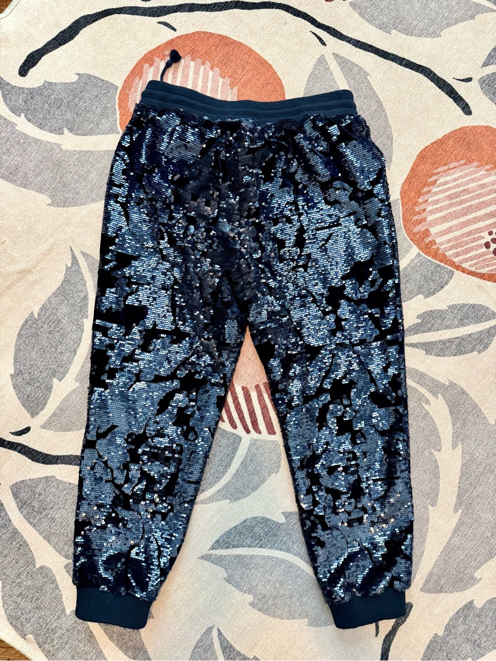 Anthropologie Navy Velvet and Sequin Jogger Pants - Picture 2 of 3